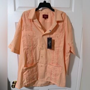 Maximos Yucatan Button-Up Men 2XL  Embroidered Stripes Collared Dress Shirt
